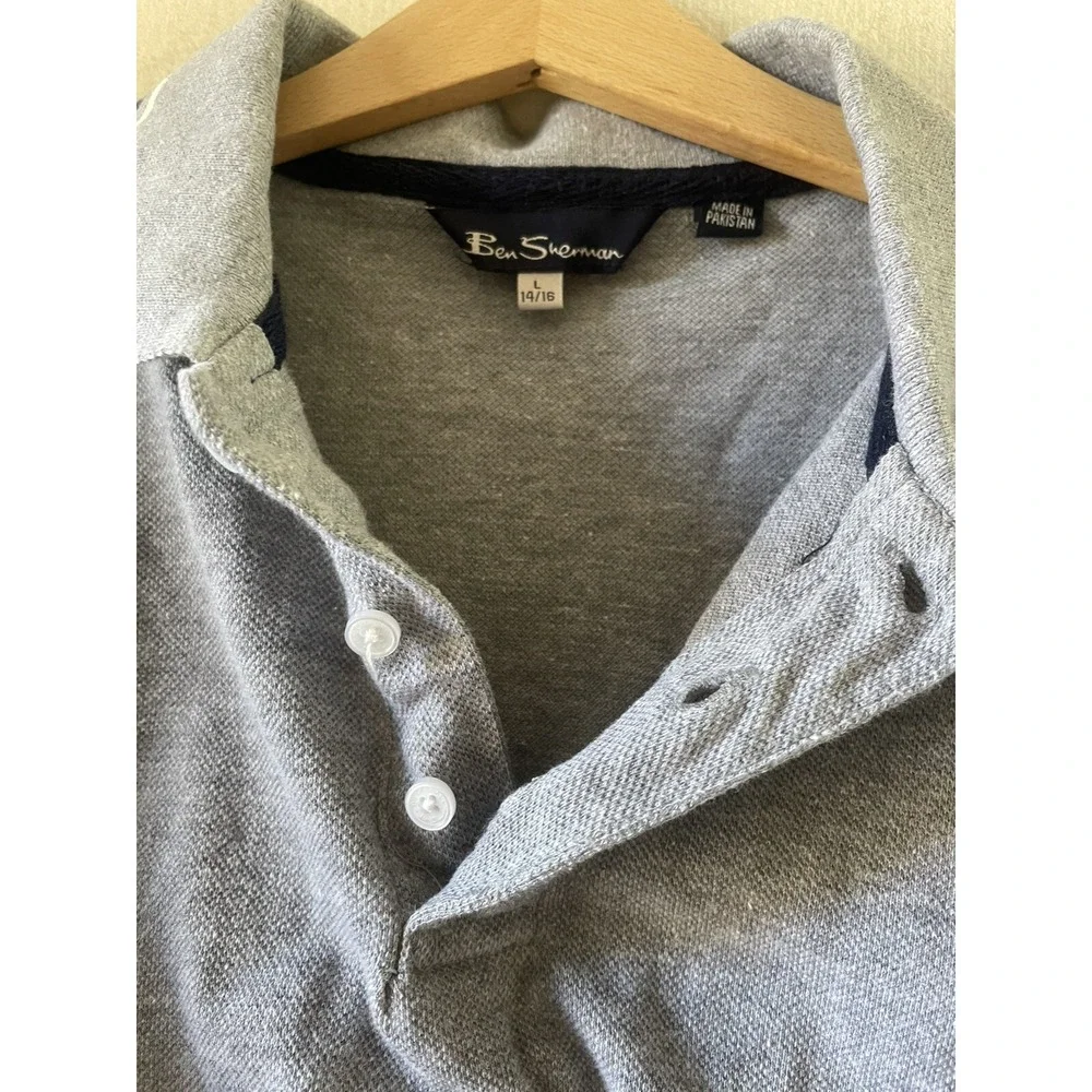 Ben Sherman Light Gray‎ Polo Shirt Boy Size Large 14/16 Preppy Collar Buttons